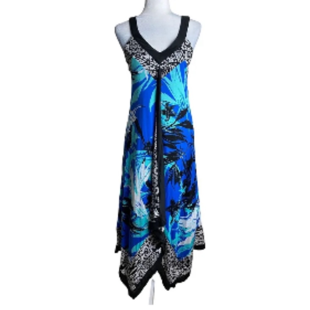Size 16 - Crossroads Printed Ruffle Maxi Dress blue, black, teal with white - Picture 3 of 10